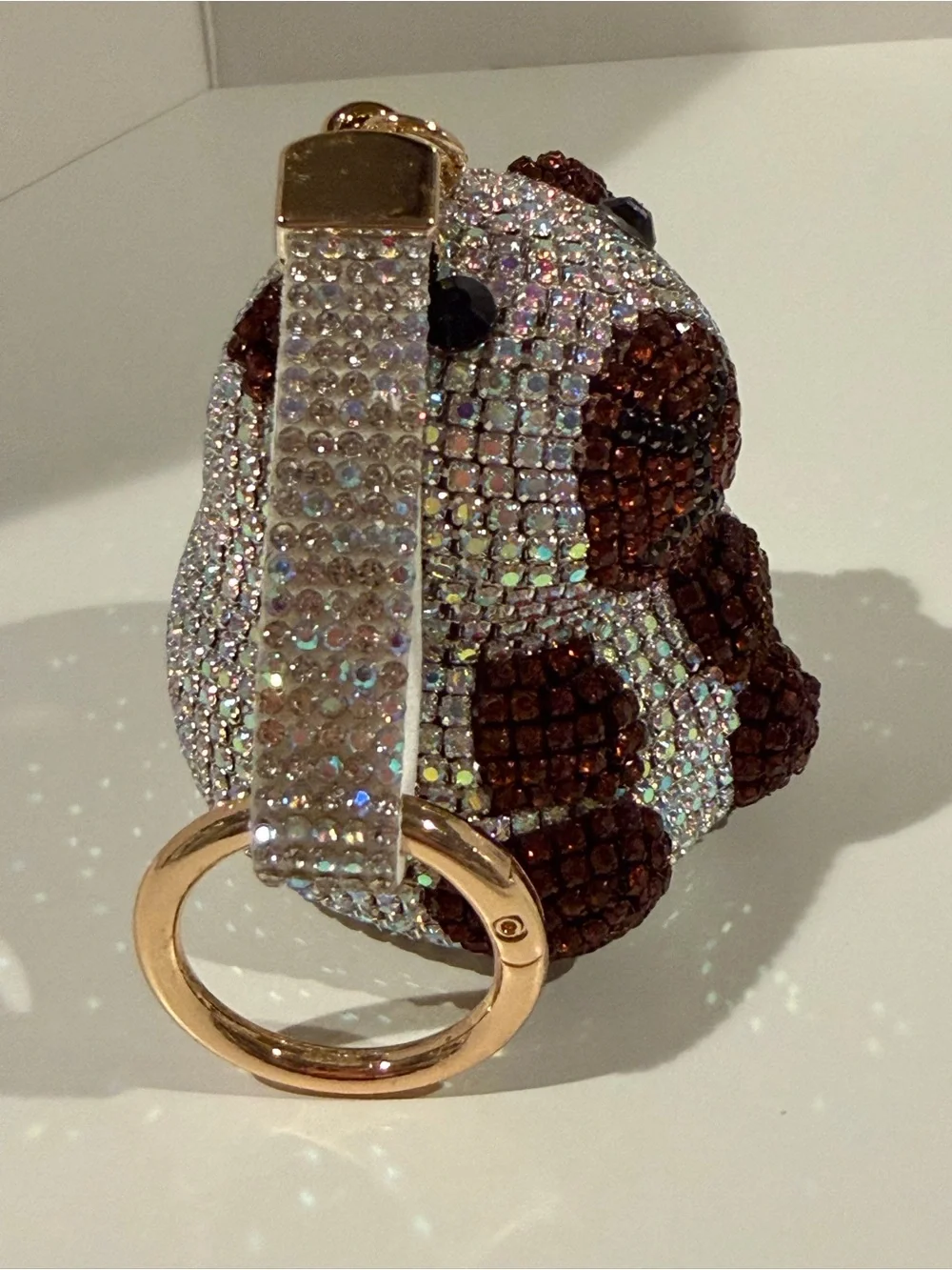 Rhinestone Embellished Brown & White Capybara Keychain bag clip